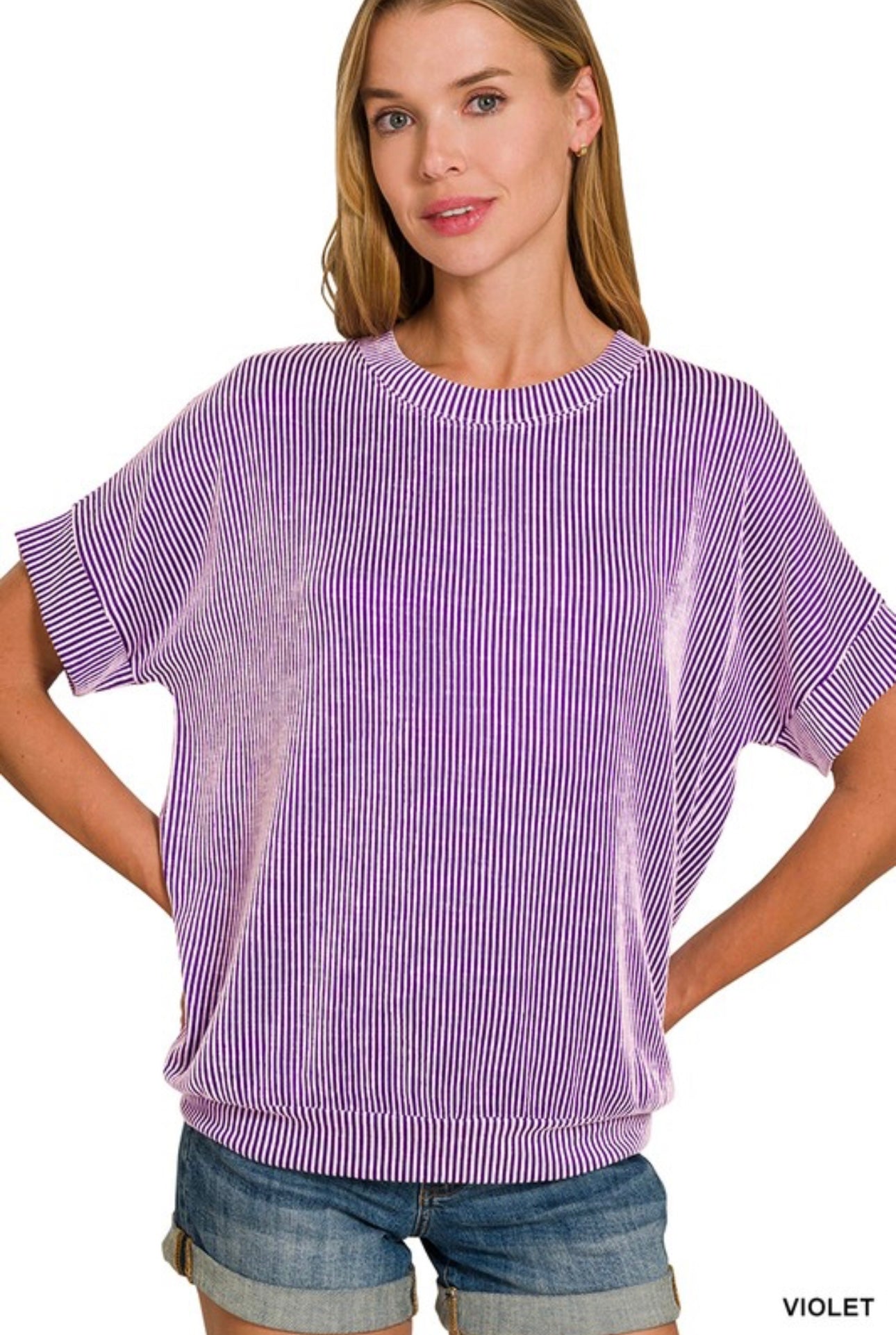 Corded Rib Short Sleeve Top