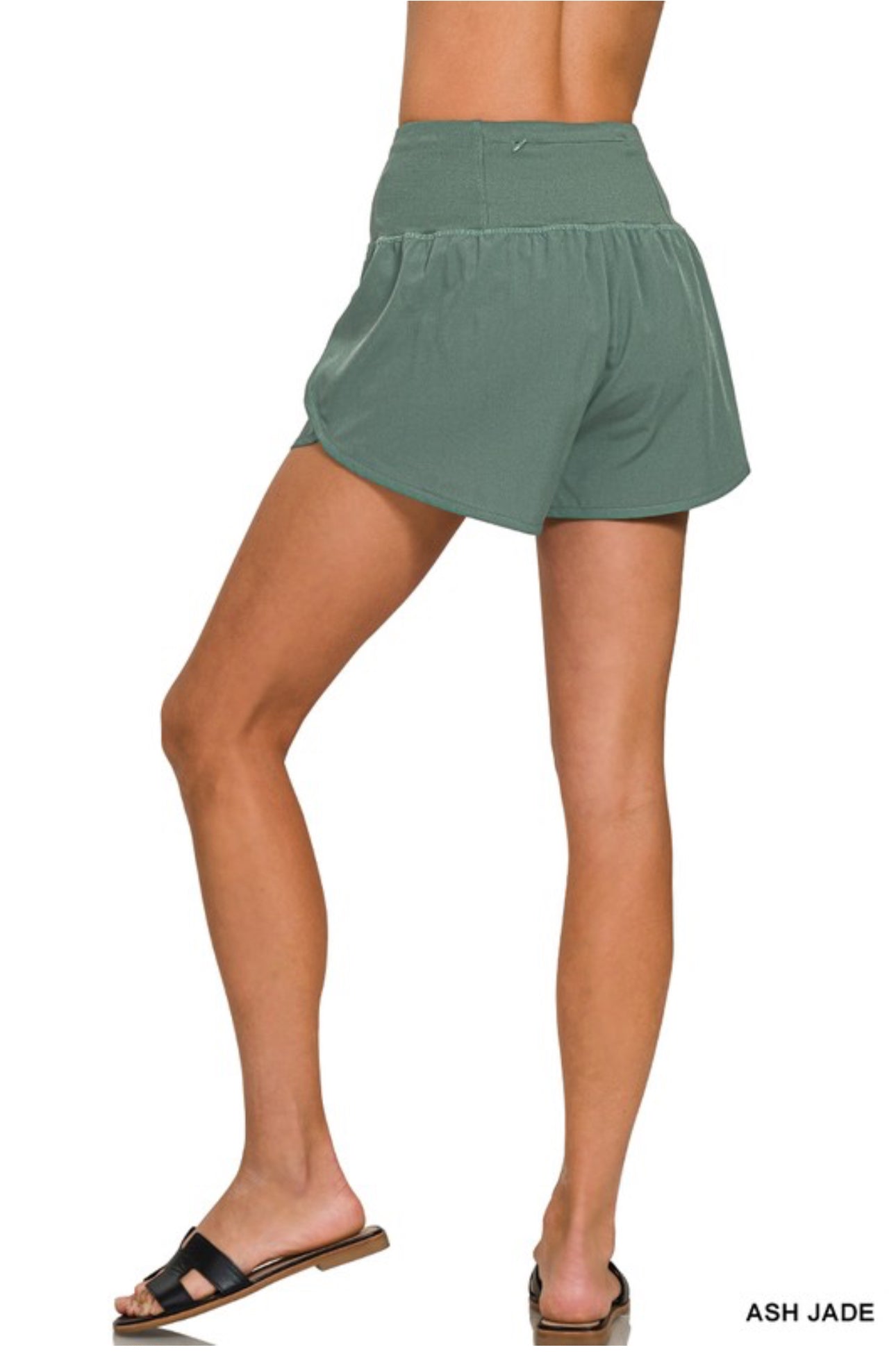 High Waisted Zippered Back Pocket Running Shorts