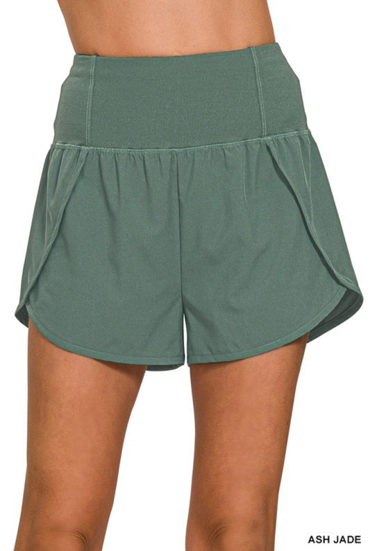 High Waisted Zippered Back Pocket Running Shorts