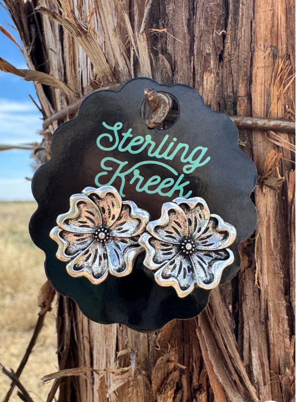 Tooled Flower Earring Studs
