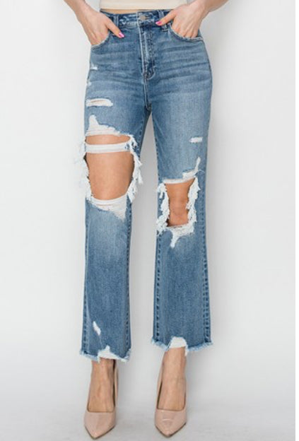 Risen High Rise Crop Straight Jeans