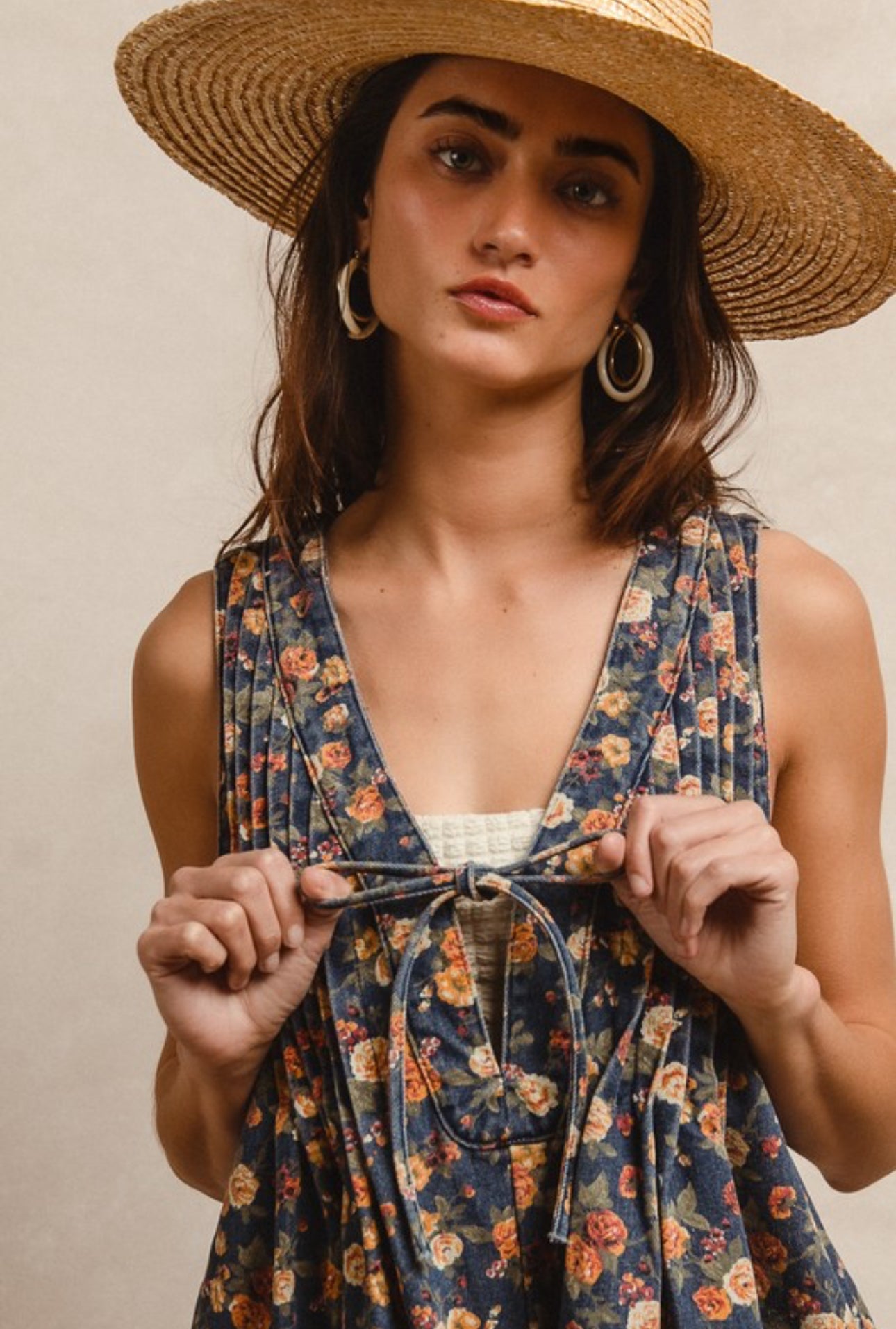 Washed Floral Denim Romper