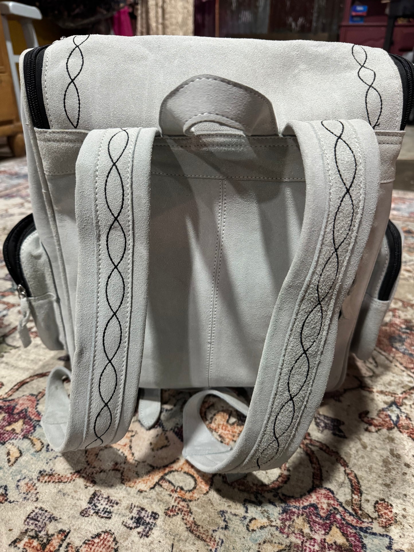 Off White Suede Boot Stitch Leather Backpack