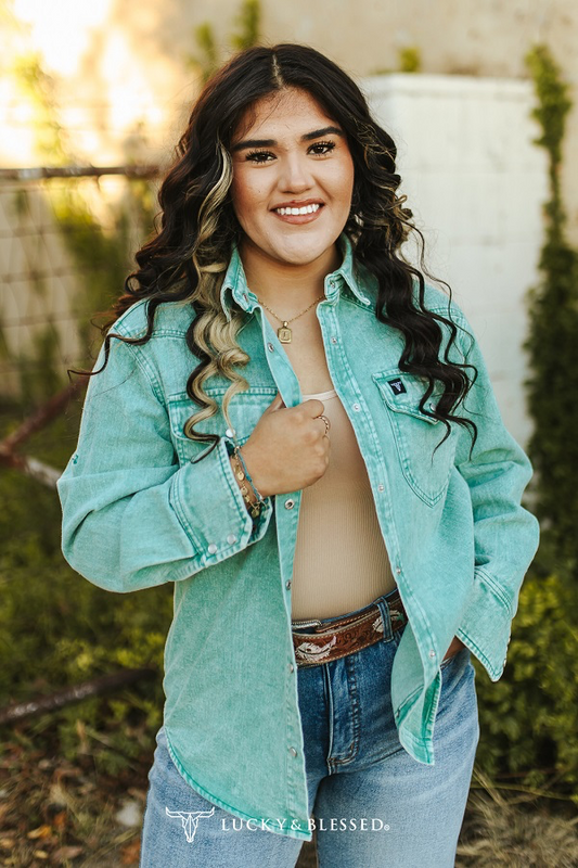 Jade Denim Pearl Snap Long Sleeve Shirt