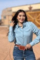 Light Wash Western Pearl Snap Button Down Shirt