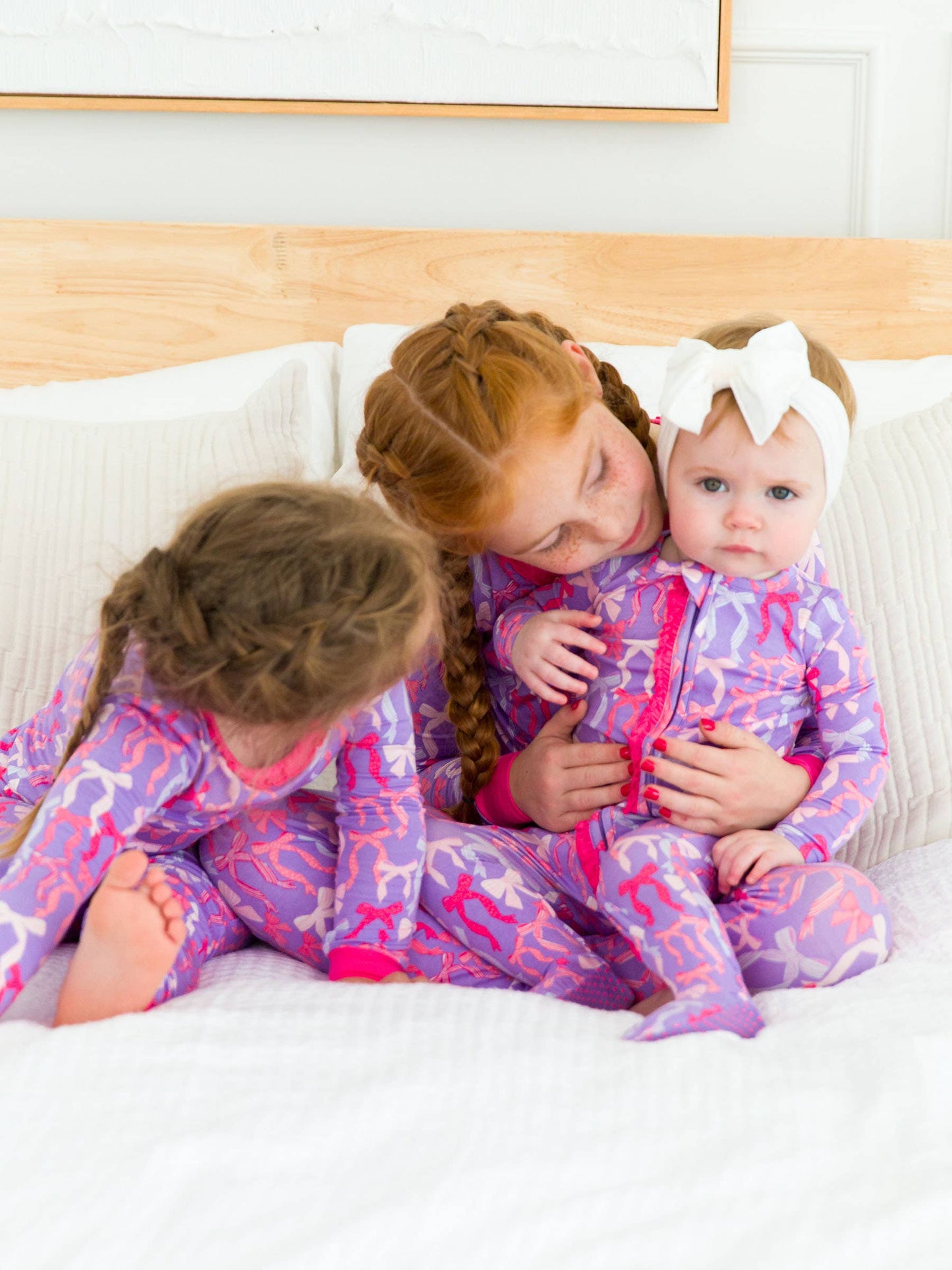 RuffleButts + RuggedButts - Baby Girls Rosy Ribbons Bamboo Viscose Footed Ruffle One Piece Pajama