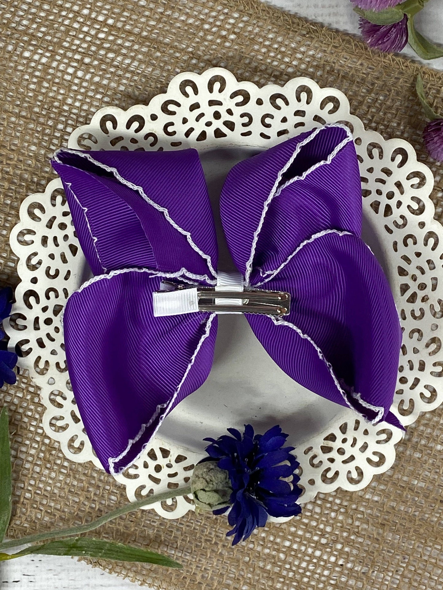 The Hair Bow Company - Purple with White Moonstitch Hair Bow