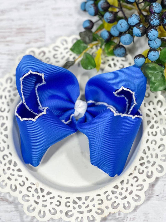 The Hair Bow Company - Royal Blue & White Moonstitch Oversized Hair Bow: Royal Blue/White