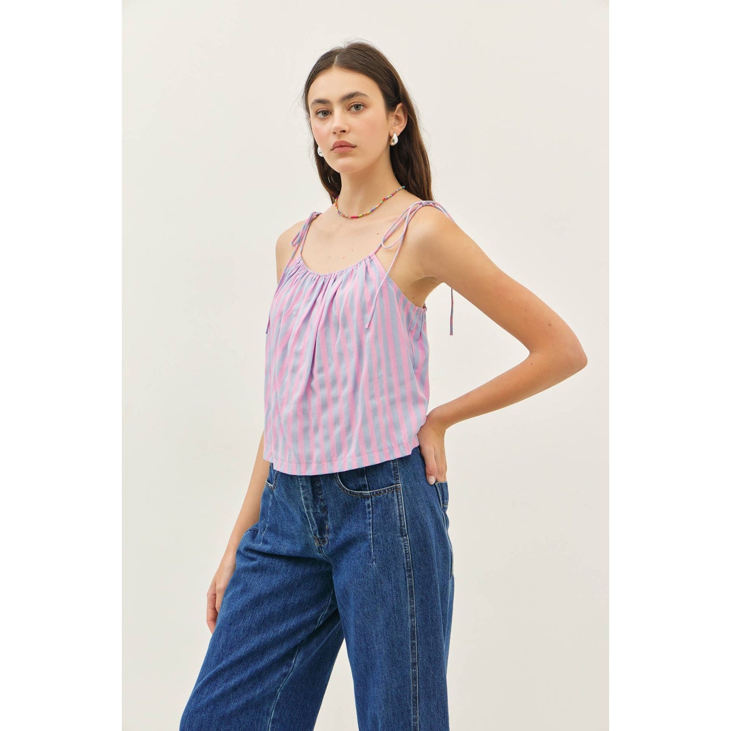 idem ditto - MULTI-COLOR STRIPE A-LINE SLIP TOP WITH TIE STRAPS