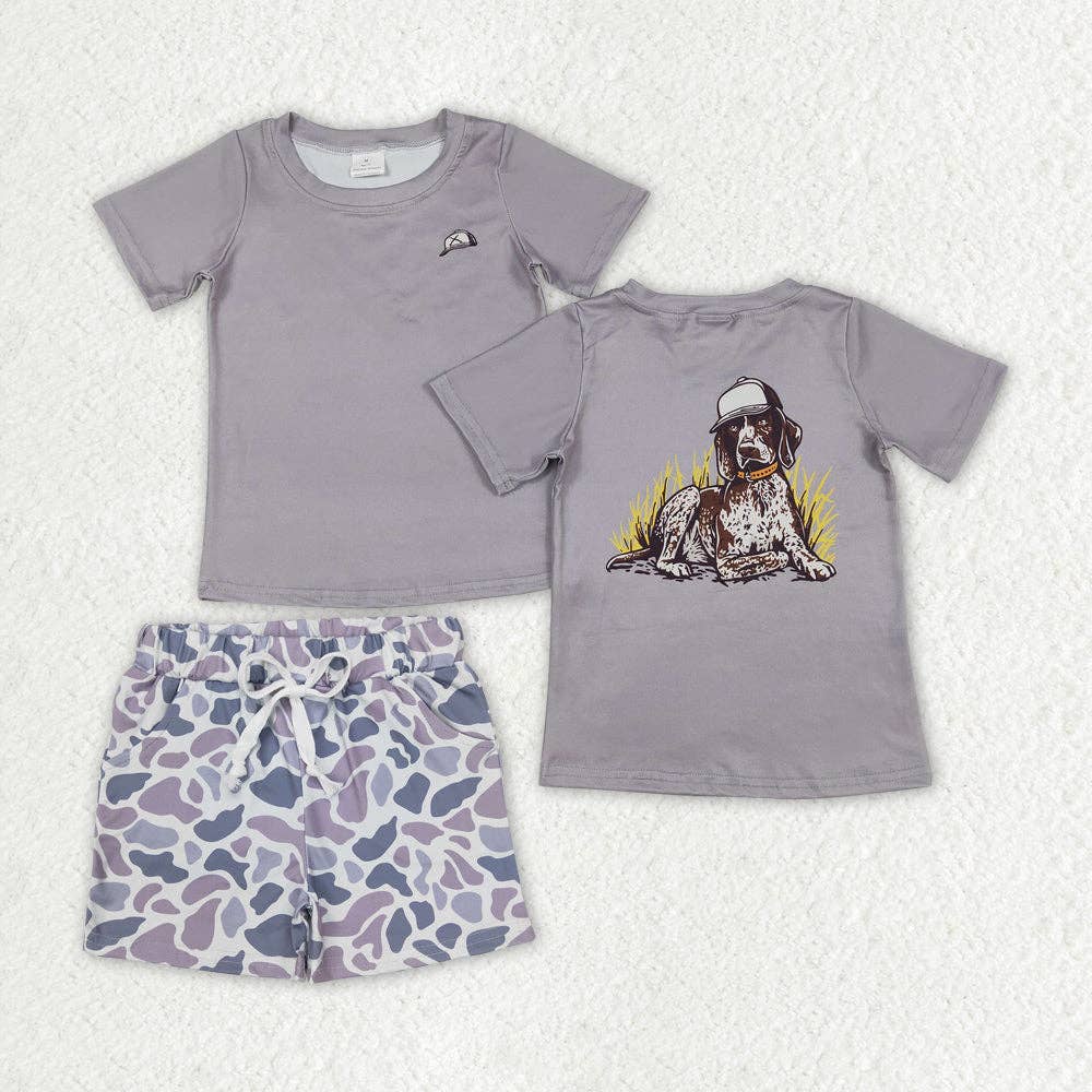 Baby Boys Grey Dogs Hunting Shirt Camouflage Shorts Clothes Set