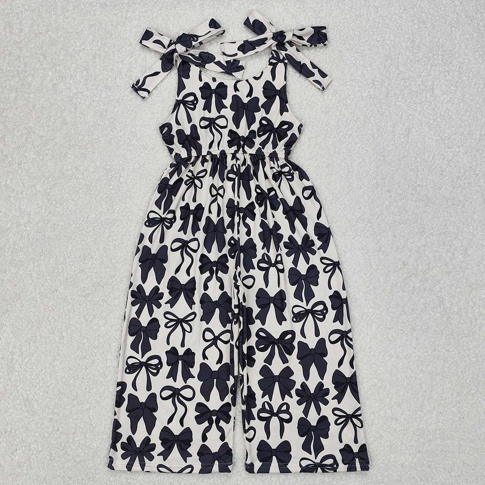 Aier Wholesale - Baby Girls Black Cute Bows Straps Pants Jumpsuits