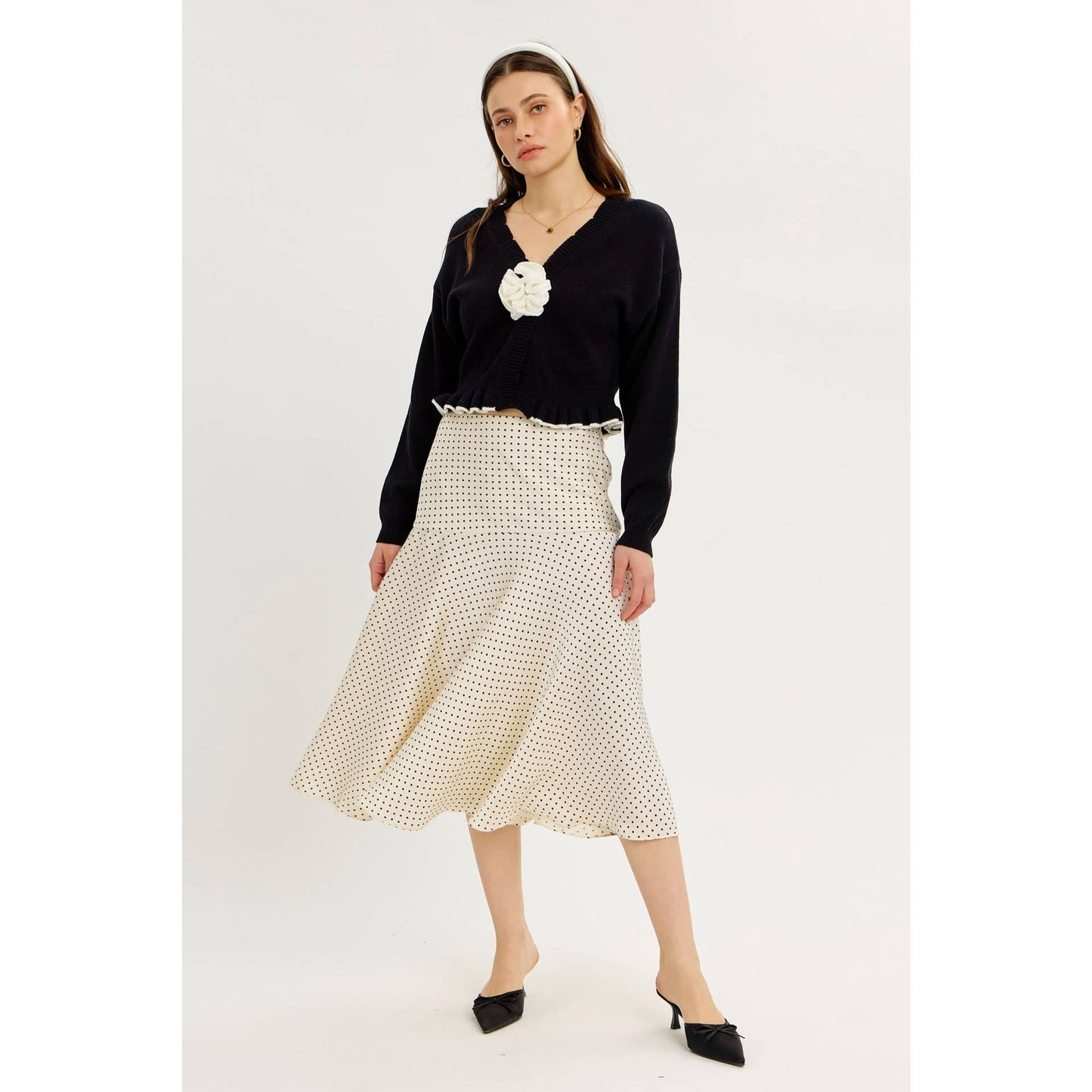idem ditto - STATEMENT ROSETTE SNAP CARDIGAN WITH RUFFLED HEM