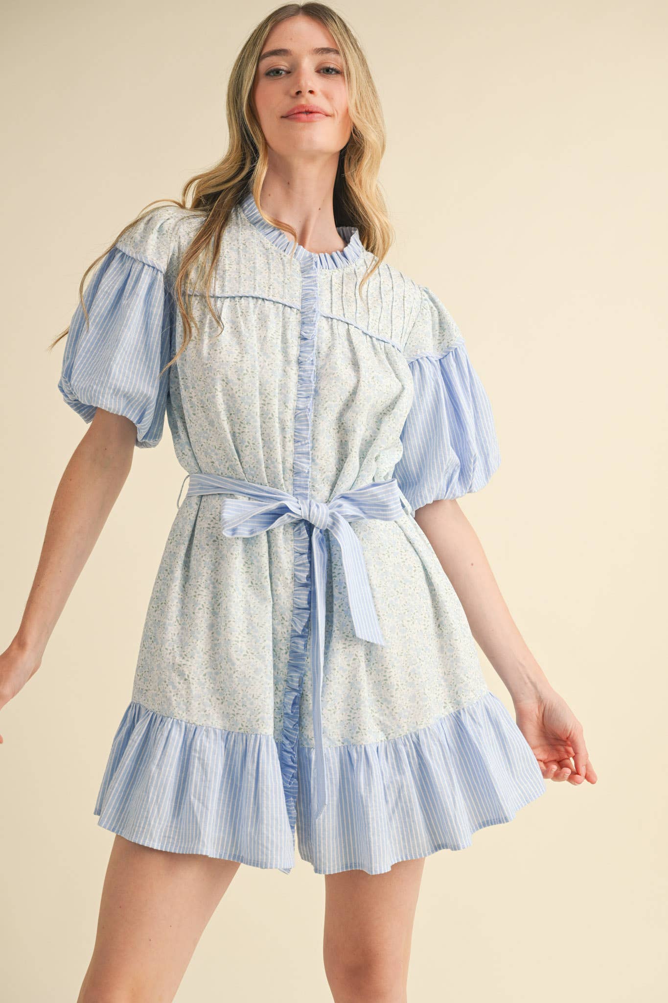 &MERCI - MIXED PRINT RUFFLED MINI DRESS MDR3855
