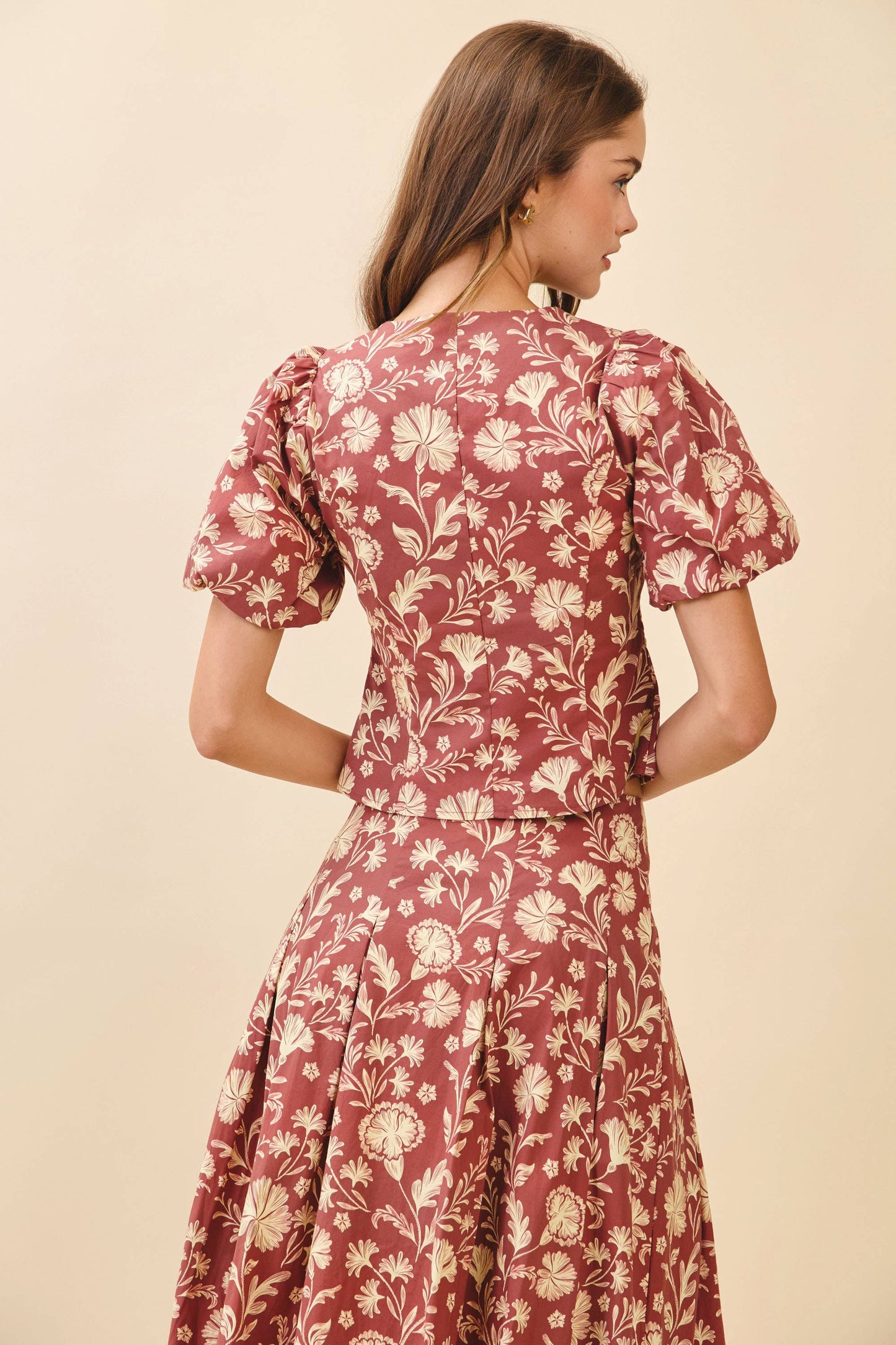 TCEC Floral Print Short Sleeve Button Down Top