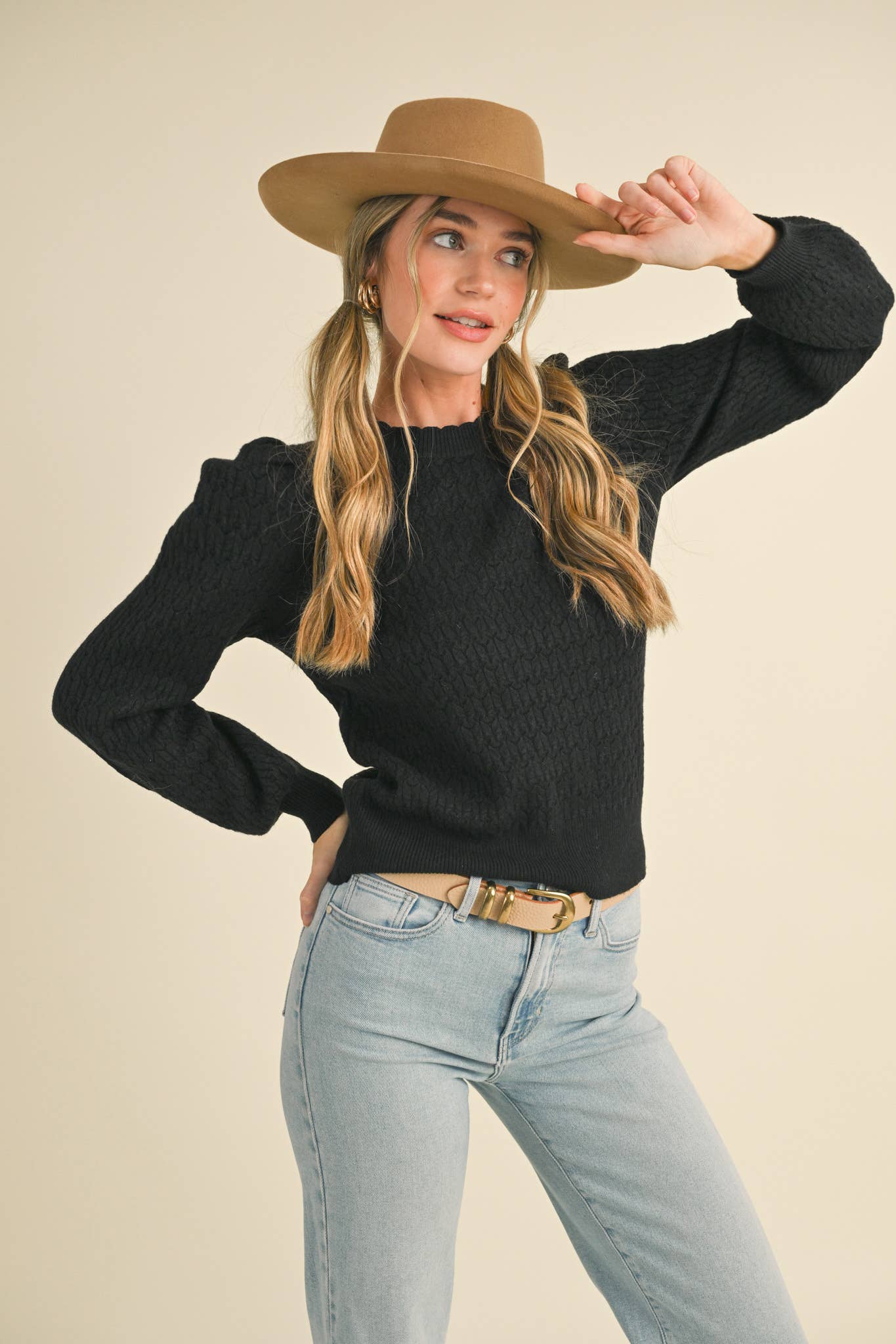 &MERCI - PUFF SLEEVE POINTELLE SWEATER MSW10553