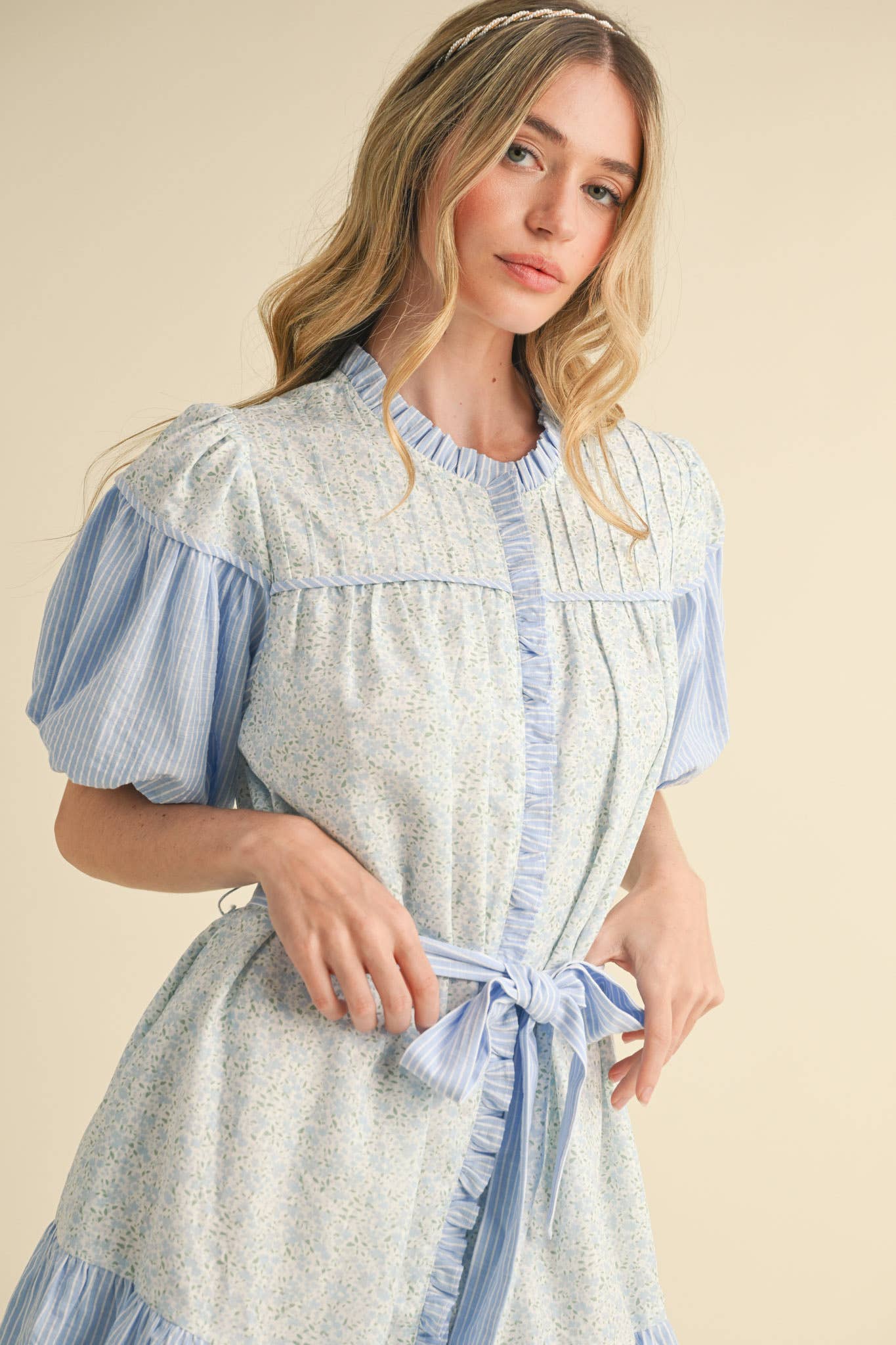 &MERCI - MIXED PRINT RUFFLED MINI DRESS MDR3855