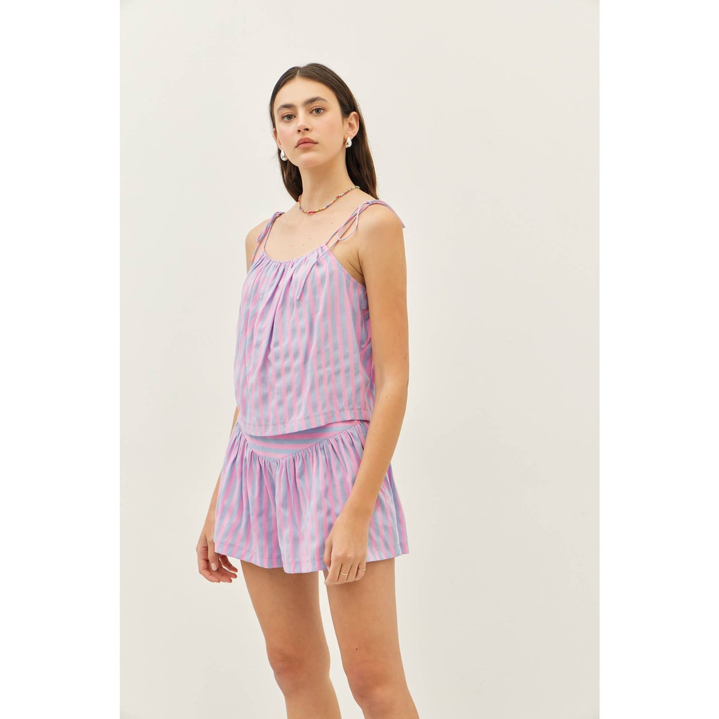 idem ditto - MULTI-COLOR STRIPE A-LINE SLIP TOP WITH TIE STRAPS