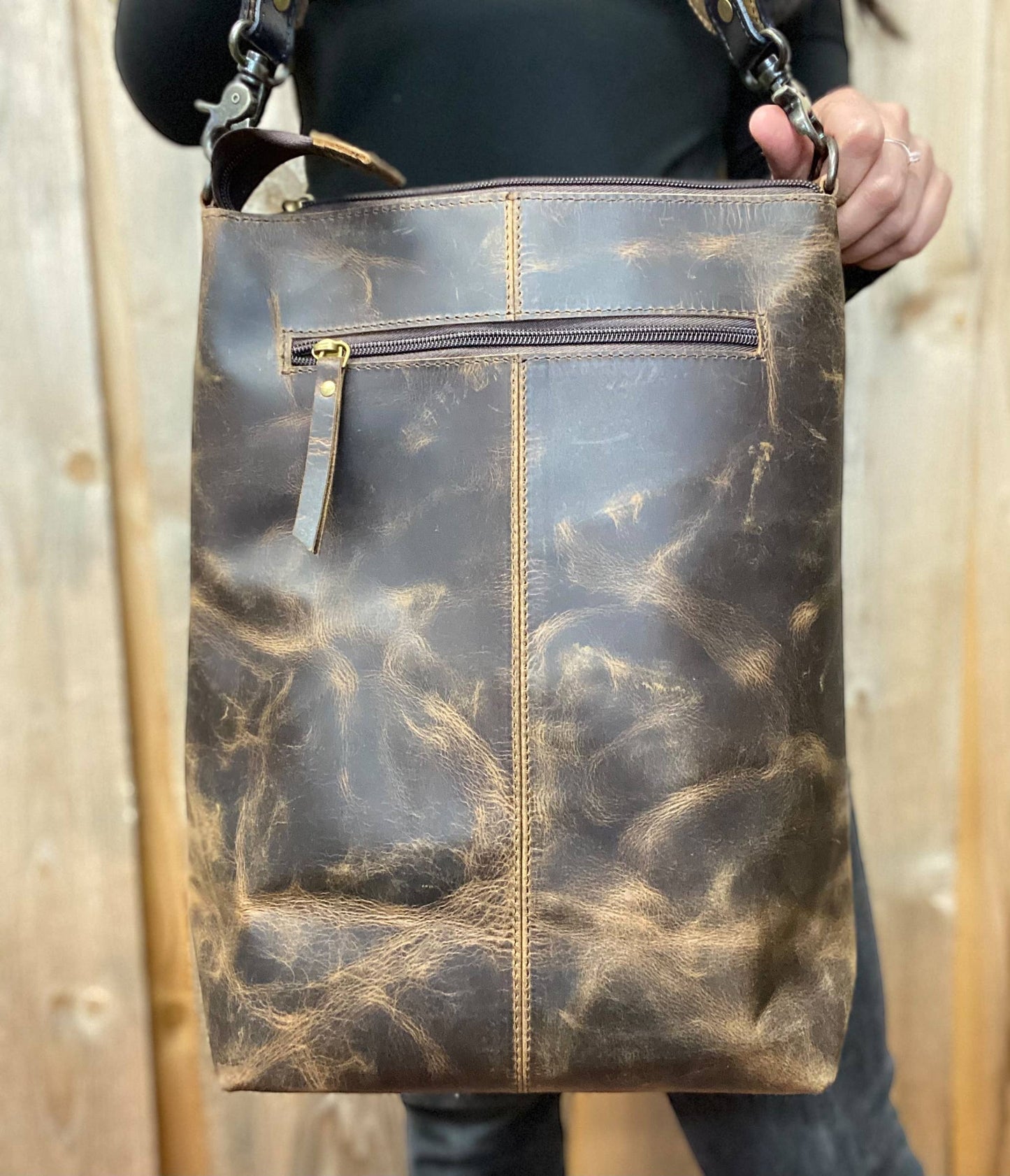 Western Linens - Brown Rustic Leather & Tooled Floral Crossbody