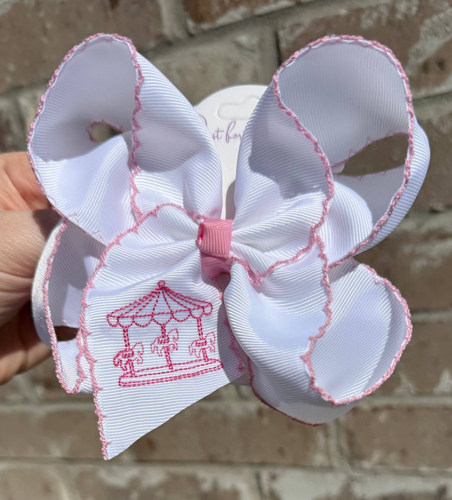 Just For Fun Threads - Pink Carousal Moonstitch Hair Bow