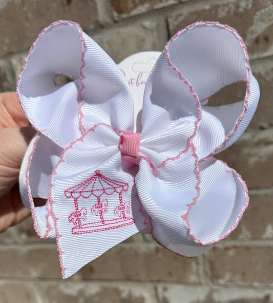 Just For Fun Threads - Pink Carousal Moonstitch Hair Bow