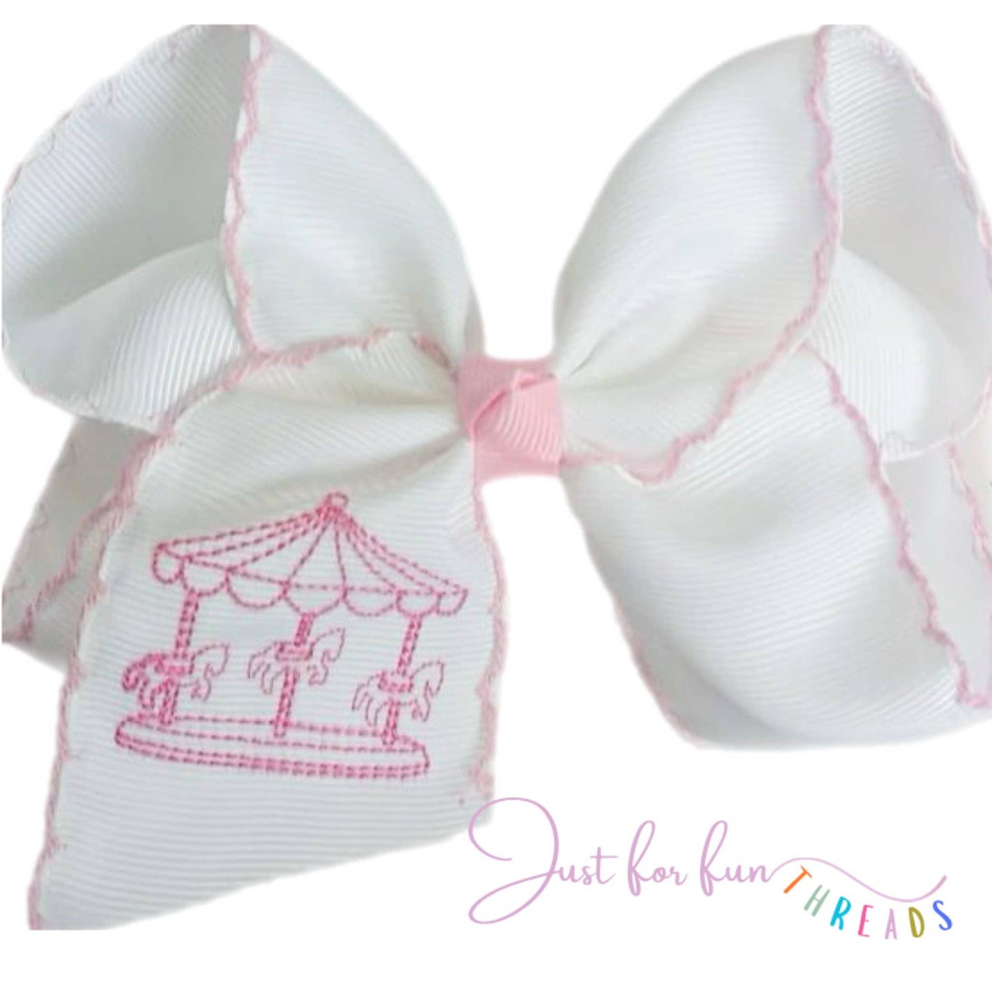 Just For Fun Threads - Pink Carousal Moonstitch Hair Bow