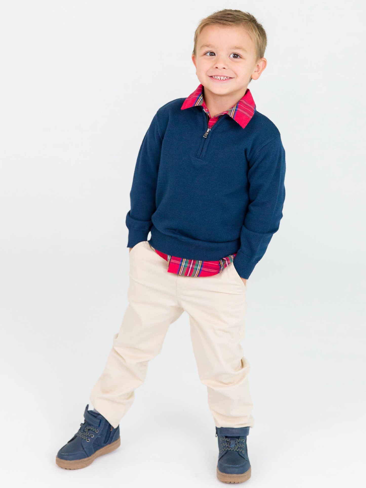 RuffleButts + RuggedButts - Boys Dark Navy Quarter-Zip Sweater