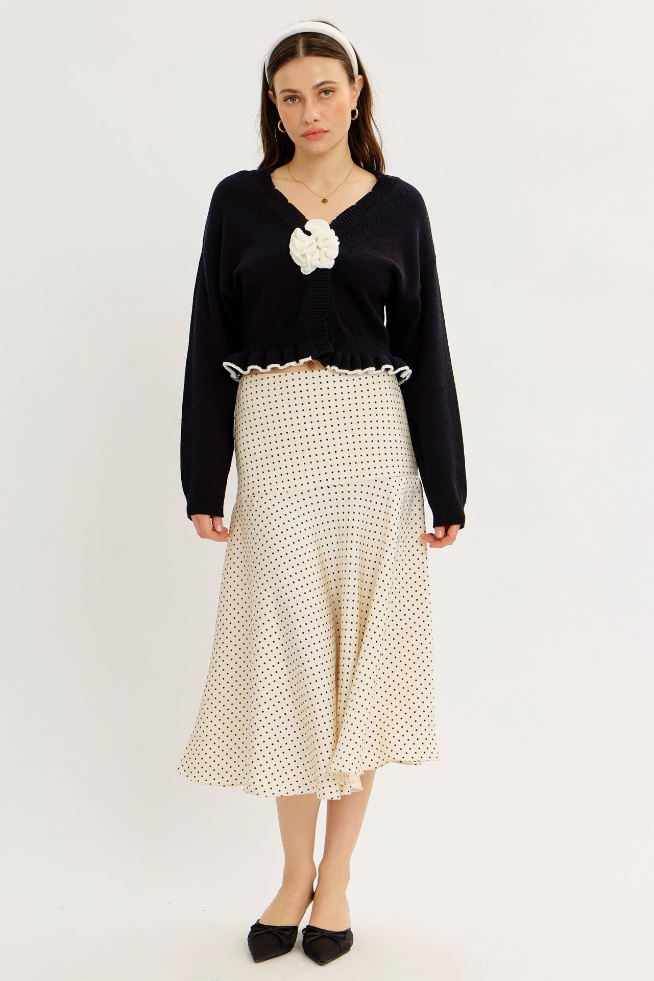 idem ditto - STATEMENT ROSETTE SNAP CARDIGAN WITH RUFFLED HEM