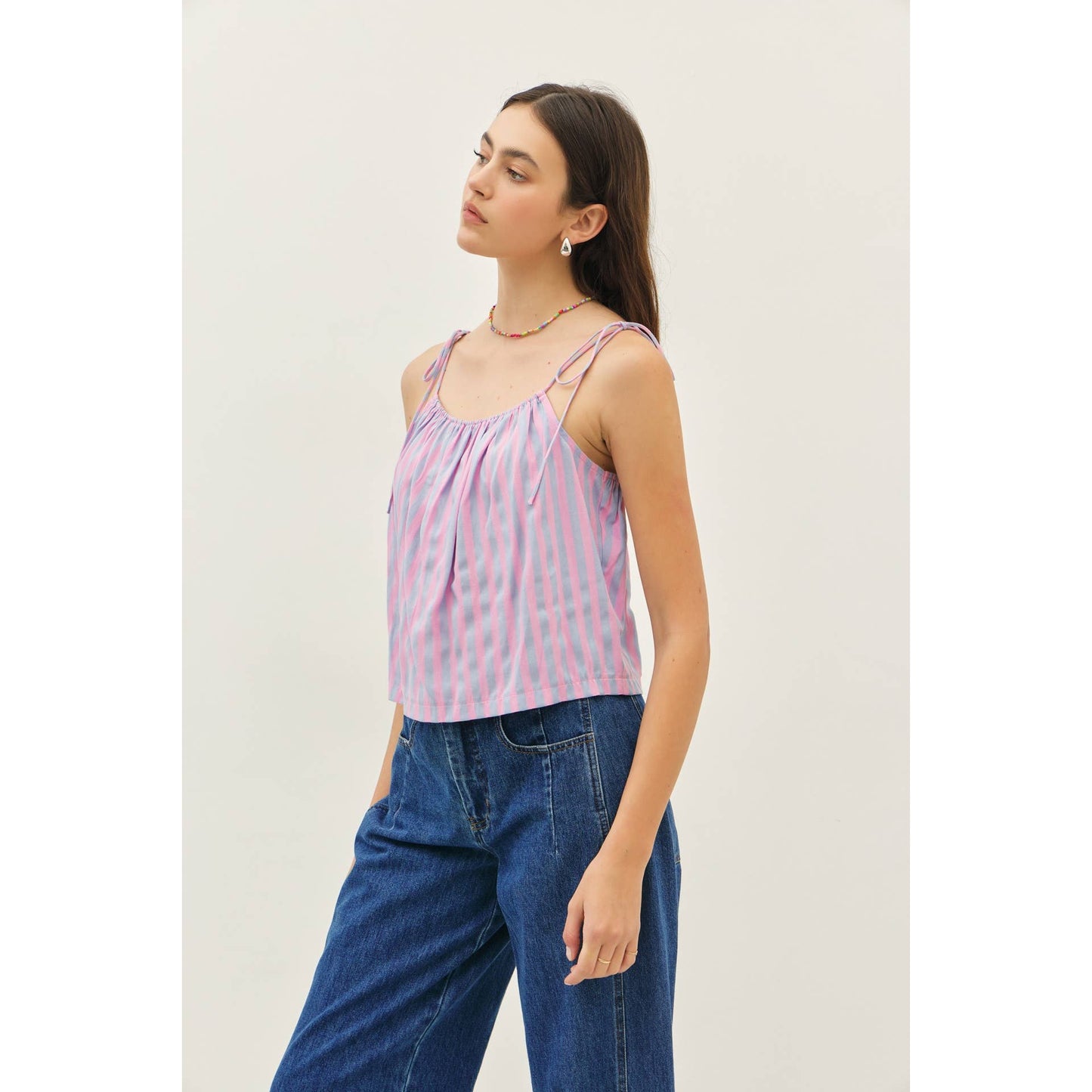 idem ditto - MULTI-COLOR STRIPE A-LINE SLIP TOP WITH TIE STRAPS