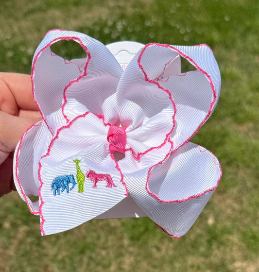 Just For Fun Threads - Colorful Zoo Animals Embroidered Bow