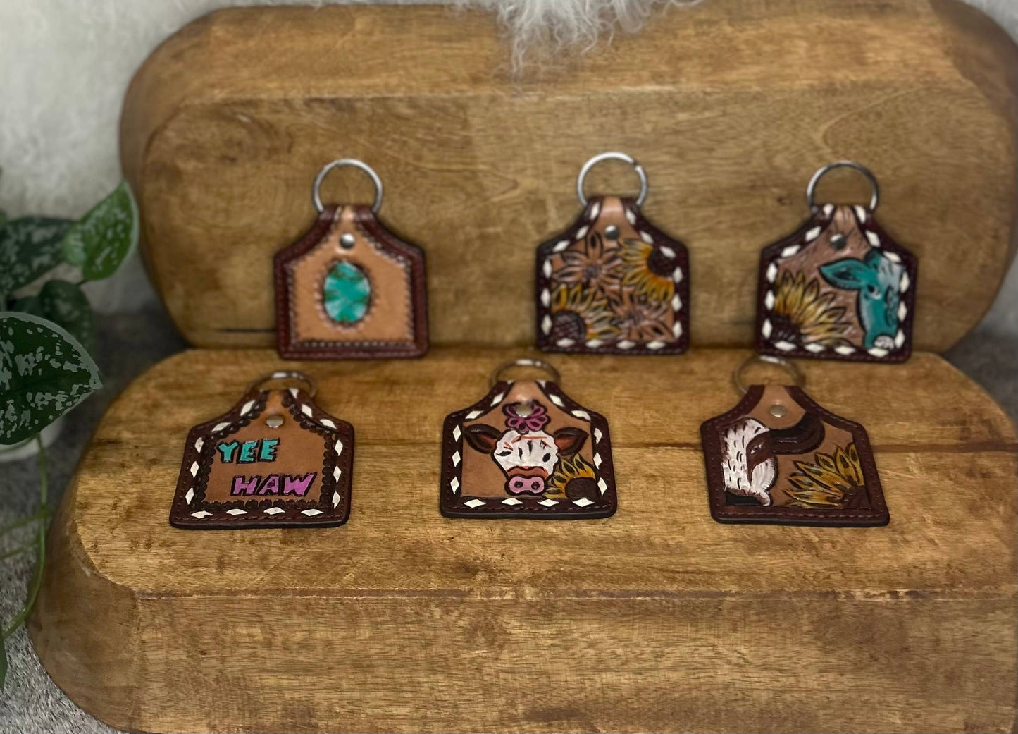 Western Linens - Tooled Leather Bull Keychain