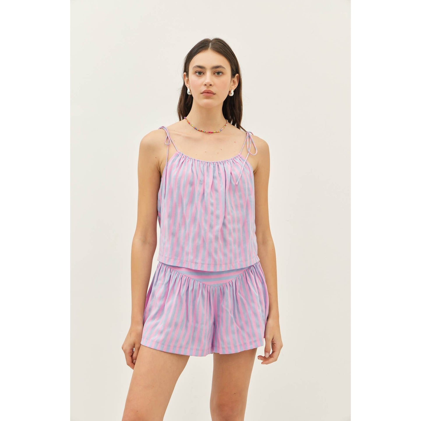 idem ditto - MULTI-COLOR STRIPE BASQUE WAIST SHORTS