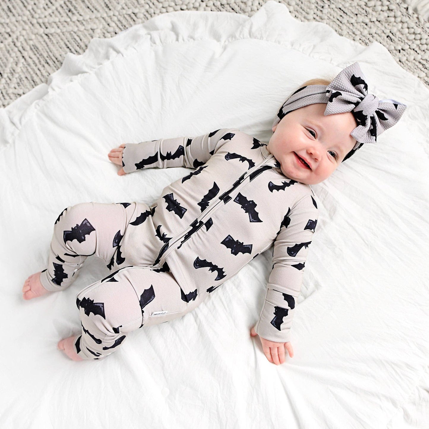 Gigi and Max - Vlad Gray Bats ZIP Bamboo Halloween Sleepies Little