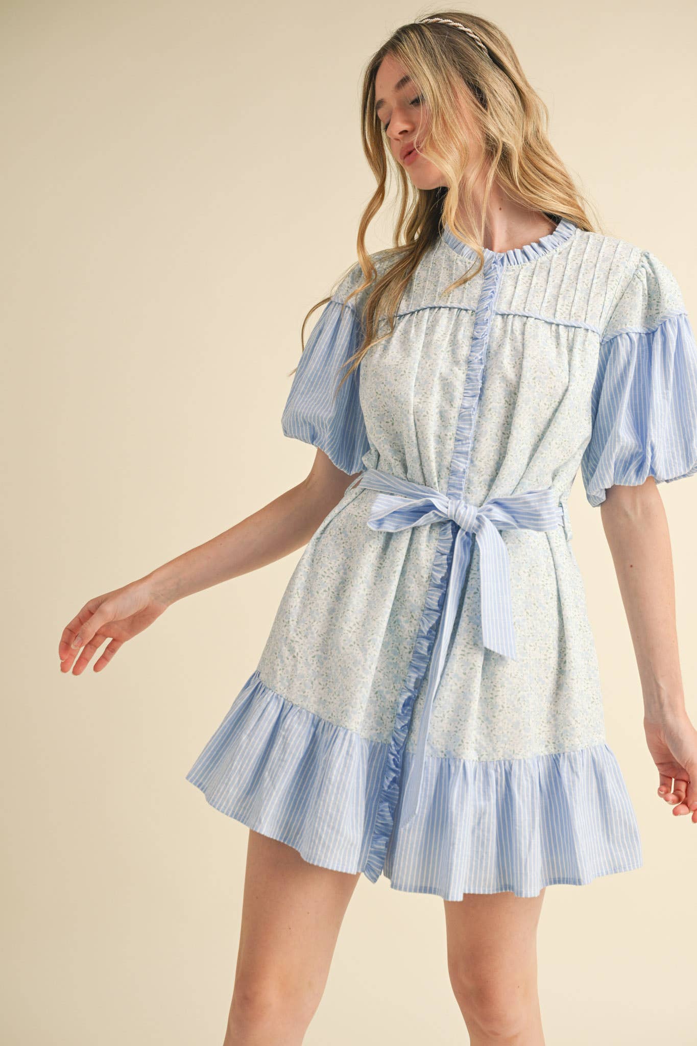 &MERCI - MIXED PRINT RUFFLED MINI DRESS MDR3855