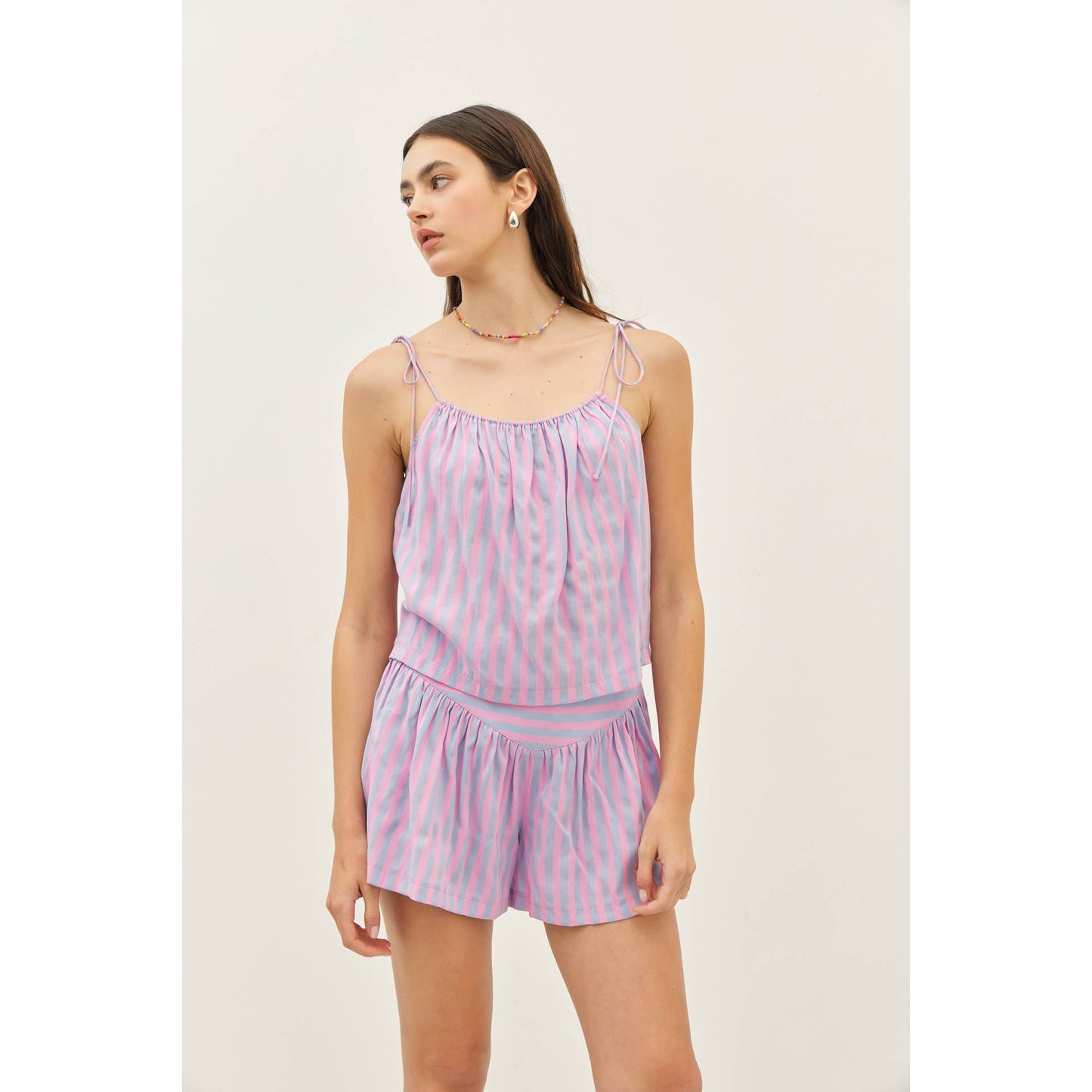 idem ditto - MULTI-COLOR STRIPE BASQUE WAIST SHORTS