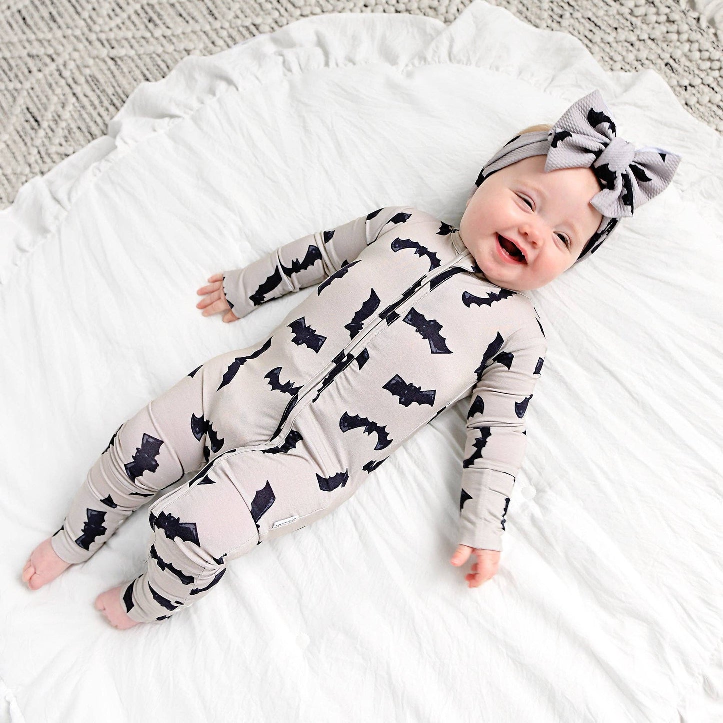 Gigi and Max - Vlad Gray Bats ZIP Bamboo Halloween Sleepies Little