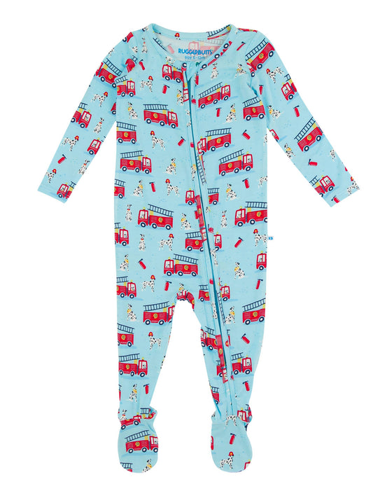 RuffleButts + RuggedButts - Baby Boys Paws To The Rescue Bamboo Viscose Footed One Piece Pajama