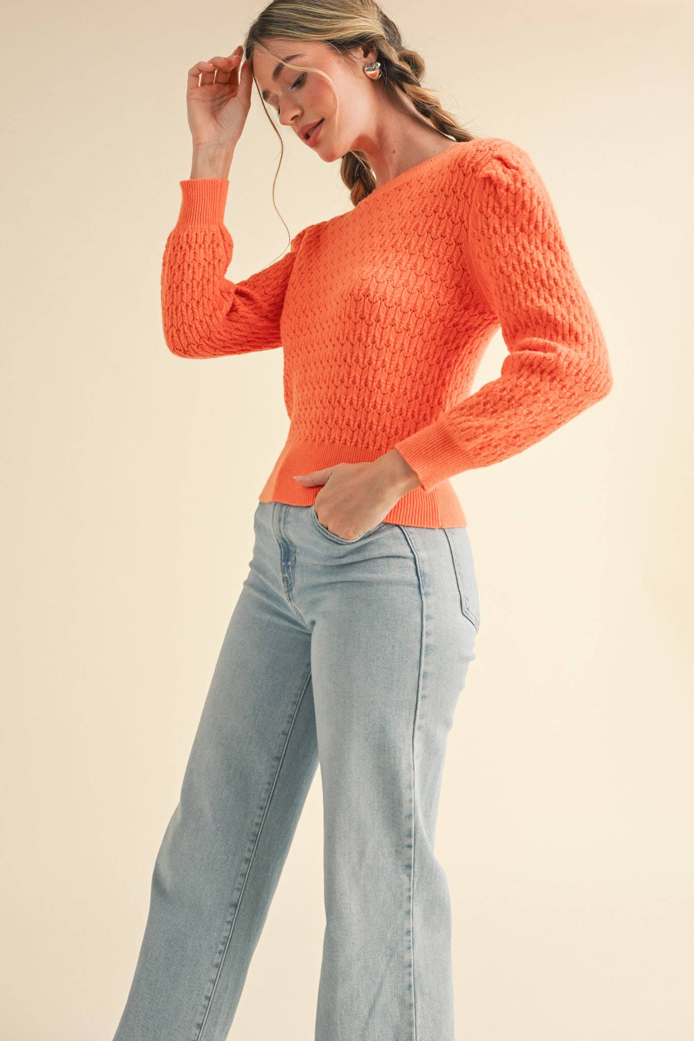 &MERCI - PUFF SLEEVE POINTELLE SWEATER MSW10553