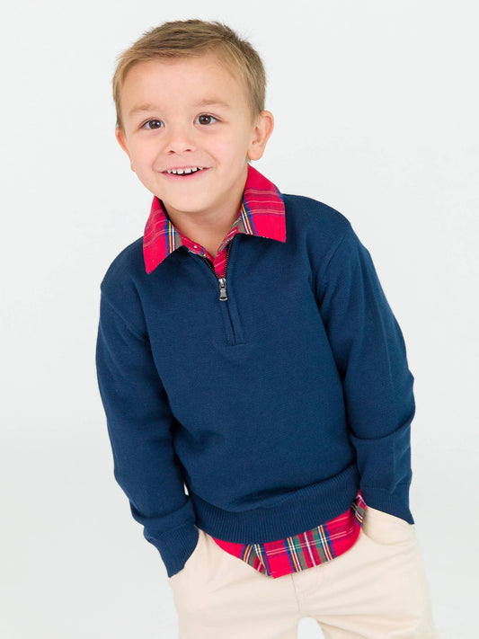 RuffleButts + RuggedButts - Boys Dark Navy Quarter-Zip Sweater