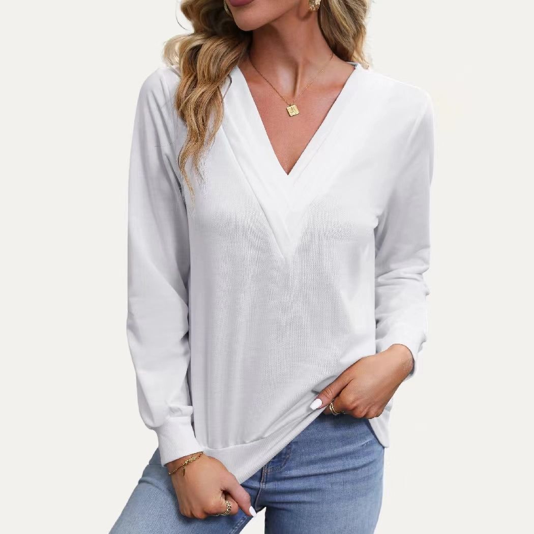 The Moment Collection Super Simply Solid V Neckline Long Sleeve Pullover Top