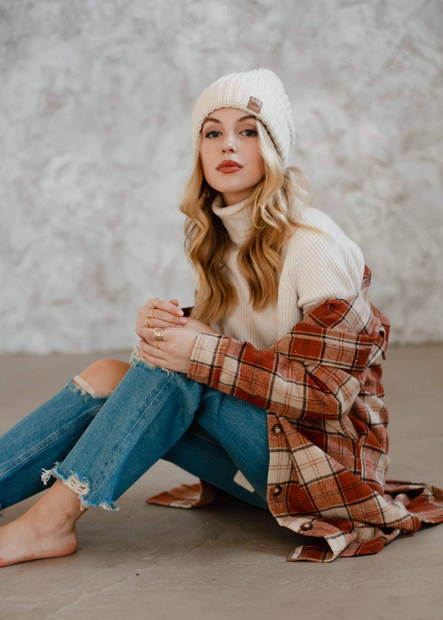 Rust, Cream & Brown Plaid Long Flannel