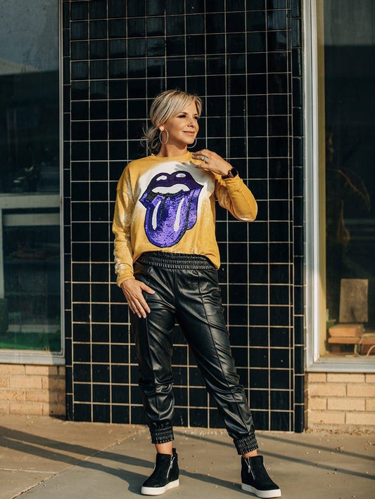 Crazy Consuela - Purple Sequin Lips Sweatshirt
