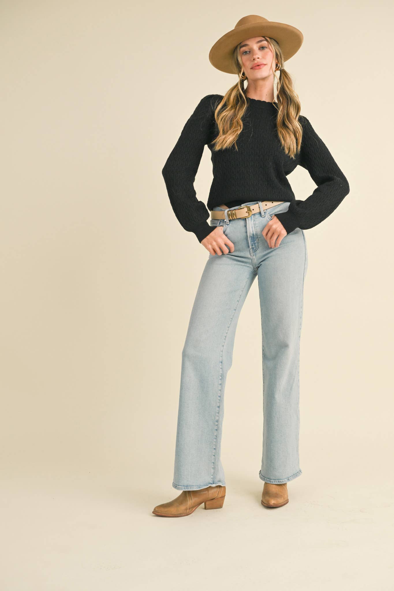 &MERCI - PUFF SLEEVE POINTELLE SWEATER MSW10553
