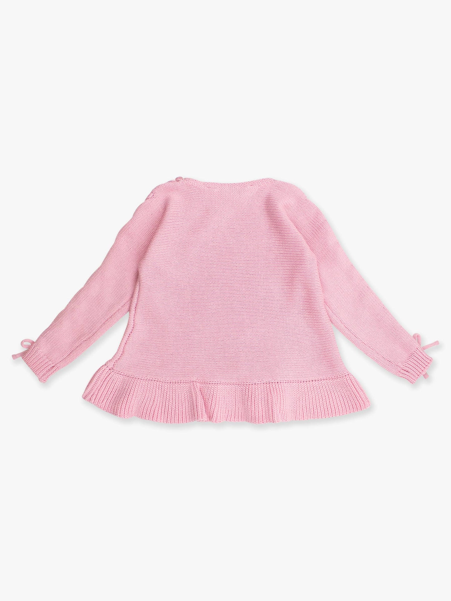 RuffleButts + RuggedButts - Girls Pink Ruffle Hem Lace Up Sweater