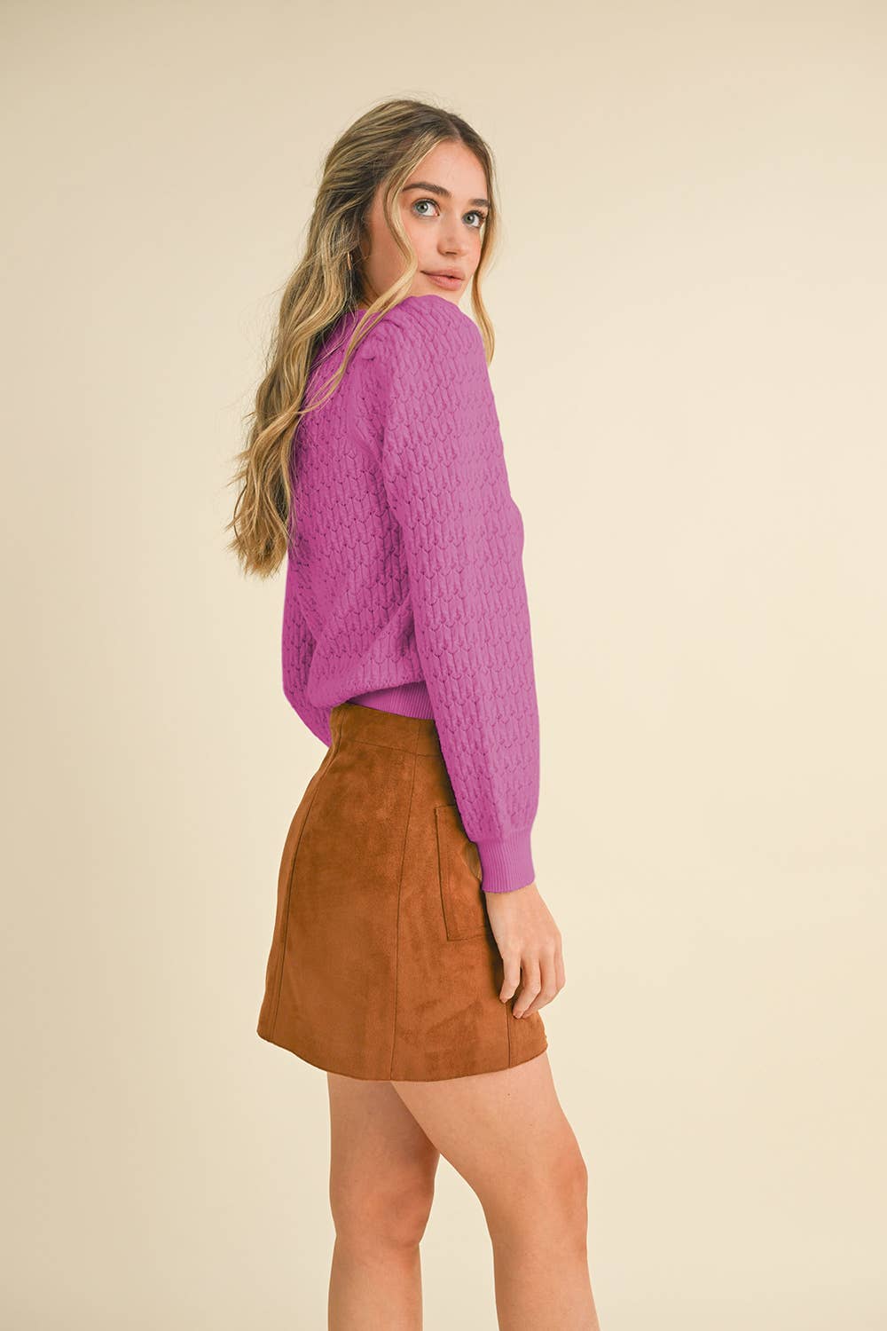 &MERCI - PUFF SLEEVE POINTELLE SWEATER MSW10553