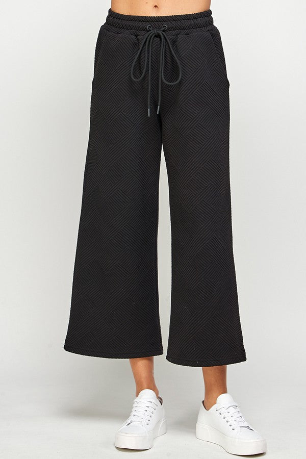 See And Be Seen Black Textured Cropped Wide Pants