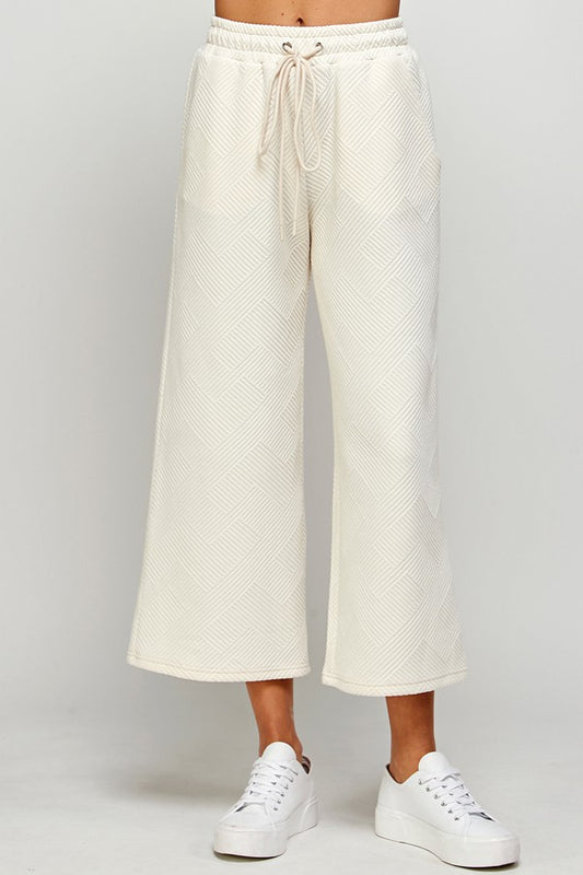 See And Be Seen Cream Textured Cropped Wide Pants