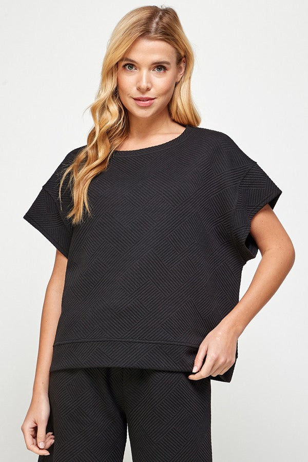 See And Be Seen Black Textured Short Sleeve Sweatshirt Top