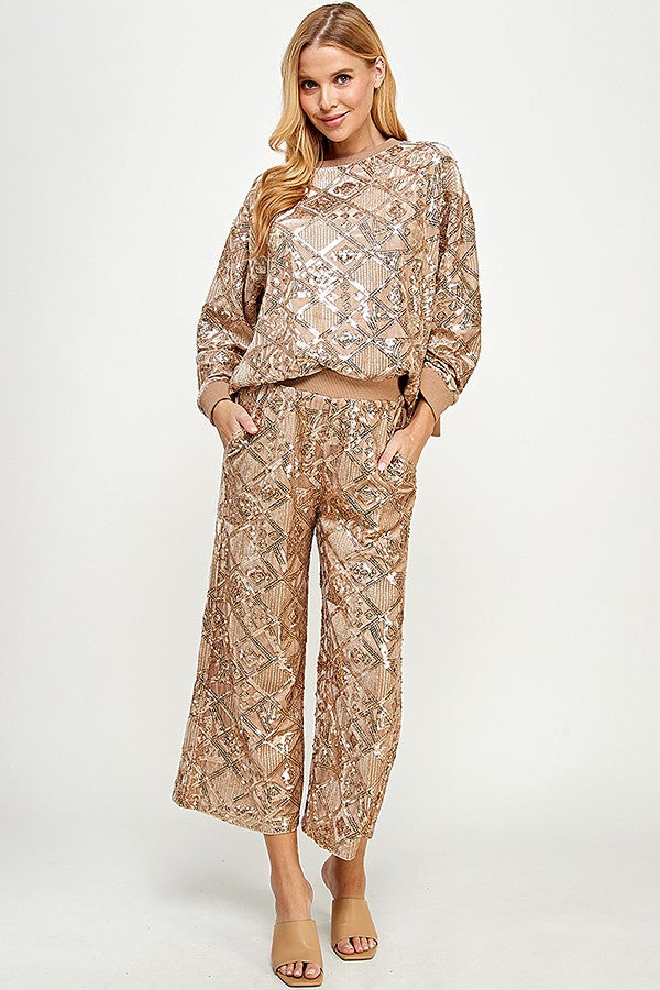 See and Be Seen Sequins Velvet Wide Cropped Pants