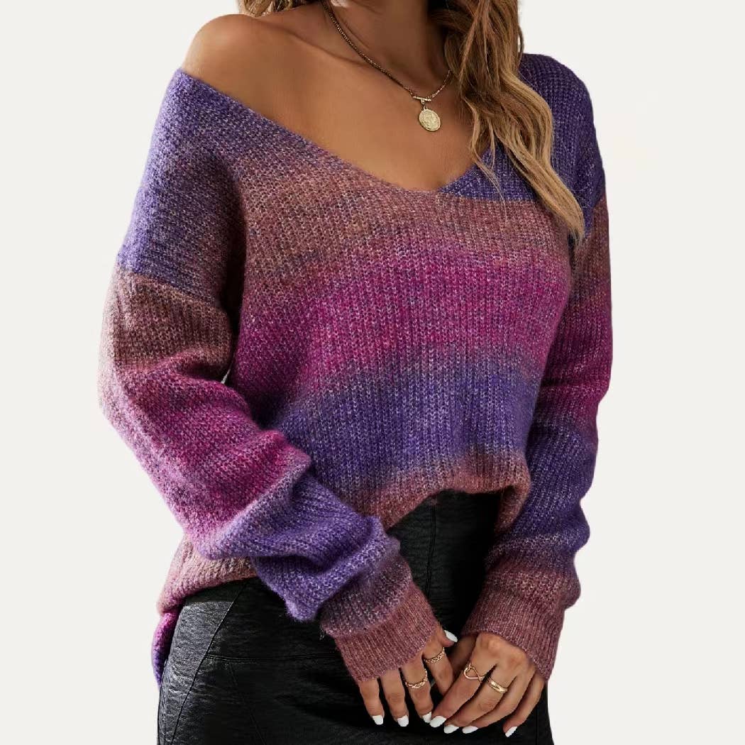 Feel it Still Multi-Color V-Neck Long Sleeve Knit Sweater