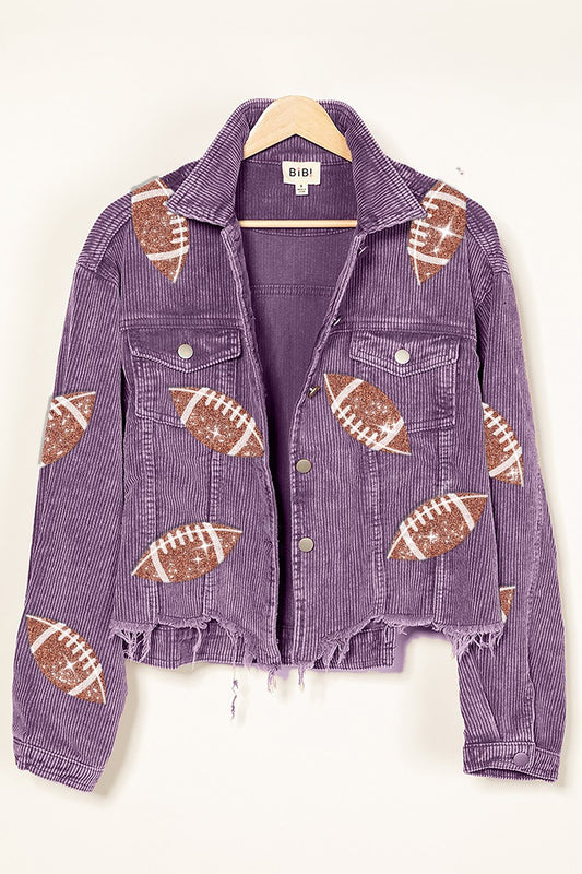 BIBI Football Sequin Embroidery Vintage Washed Corduroy Jacket